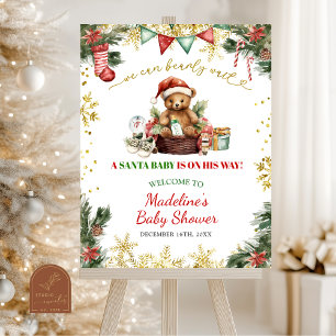 Julbjörn Santa Pojke Baby Shower Välkomstskylt Poster