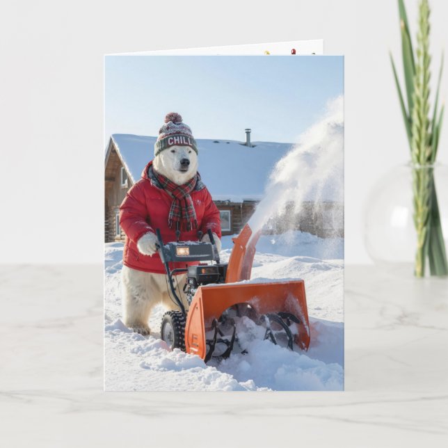 Julbjörn som skjuter en snöslunga kort (Framsida)