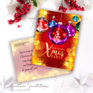Julbjudan till Guld Glitter Baubles-festen Vykort