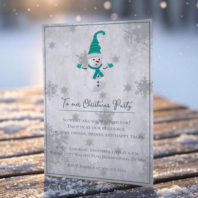 Julbjudan till Teal Cute Snögubbe Inbjudningar (Teal Cute Snowman Christmas Party Invitation)