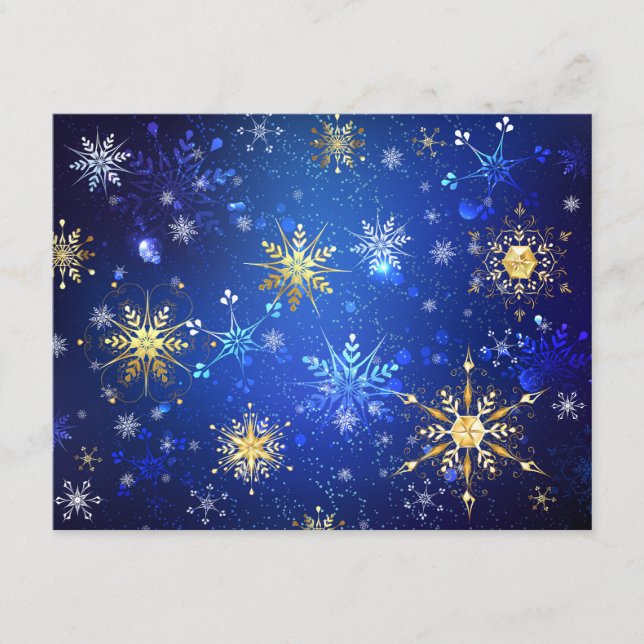 Julblå bakgrund med gyllene snöflingor tilläggskort (Framsida)
