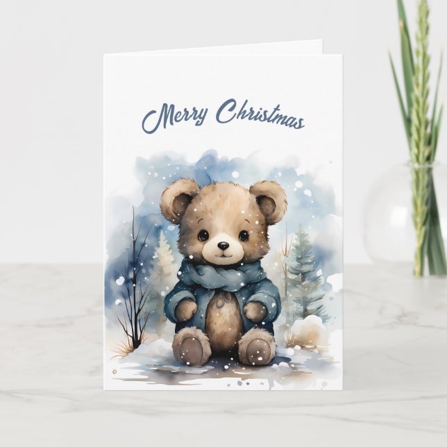 Julblå Bear Illustration Kort (Framsida)