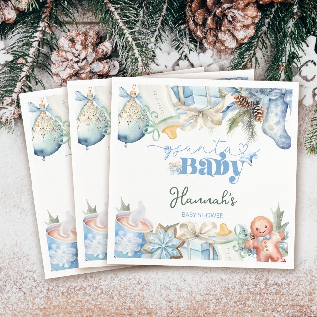 Julblå Boy Santa Baby Shower Pappersservett (Skapare uppladdad)