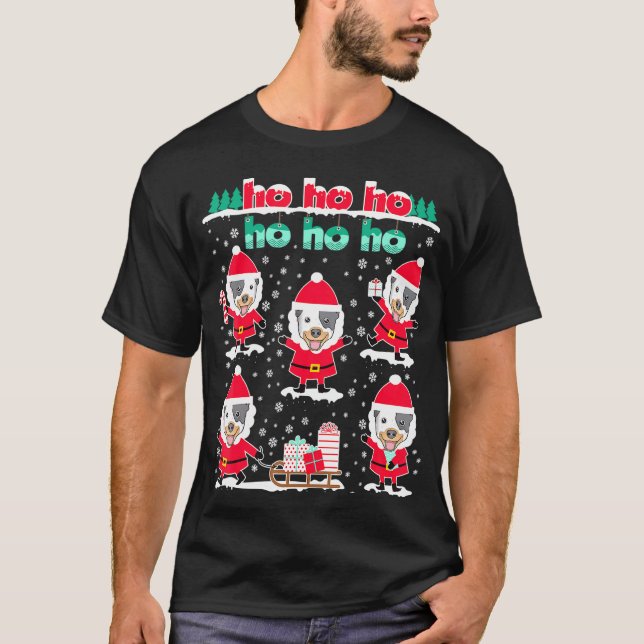Julblå Heeler Hohoho Jultomten T Shirt (Framsida)