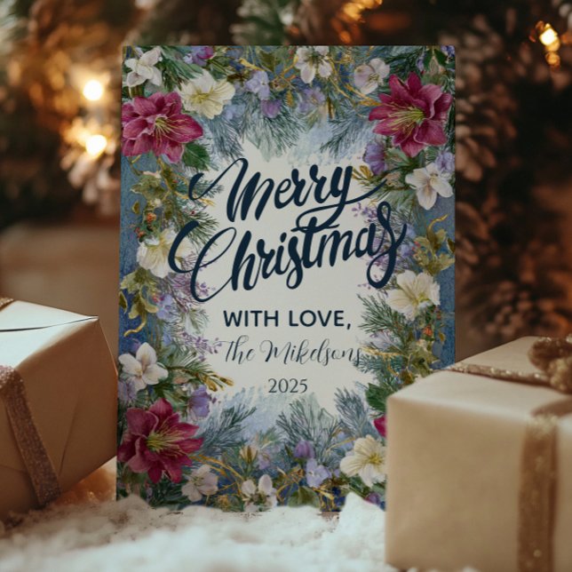 Julblå och Violetta Blommor Julkort (Skapare uppladdad)