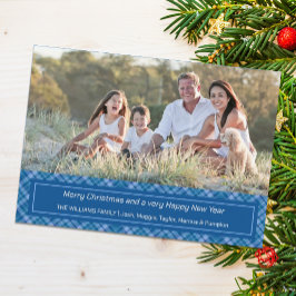 Julblå randig julkort för foton inbjudningar