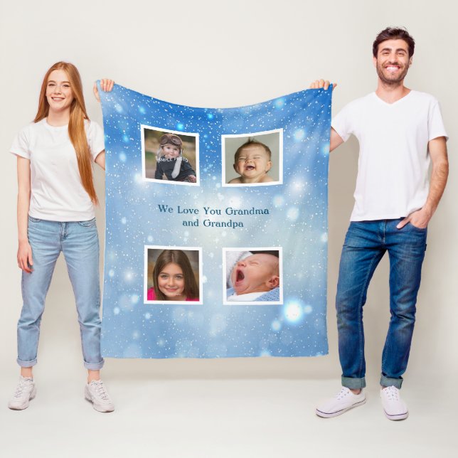 Julblå snöflingor Mormor Farfar Bilder Fleecefilt (På plats)