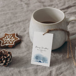 Julblå vinter-byn Rustic Ligge Presentetikett