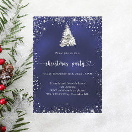 Julblåblå Party silver snö träd Inbjudningar