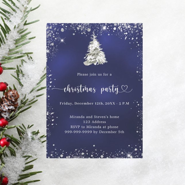 Julblåblå Party silver snö träd Inbjudningar (Skapare uppladdad)