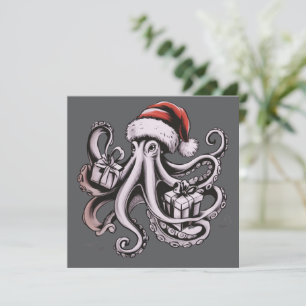 Julbläckfisk Högtid Santa Hatt Xmas Julkort