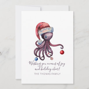 Julbläckfisk i Santa Hat Unika Nautiska havet Julkort