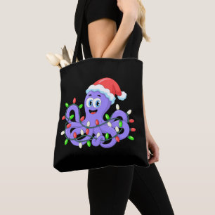 Julbläckfisk Santa Hatt Ljus Tentakler Xmas Tygkasse