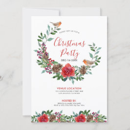 Julblad och röd ros bouquet och Red Robin Inbjudningar