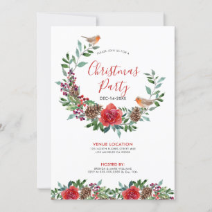 Julblad och röd ros bouquet och Red Robin Inbjudningar
