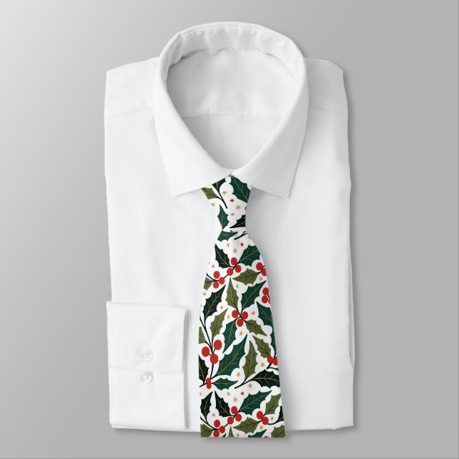 Julblad Och Stjärnor Retro Modern Bakgrund  Slips (Bunden)