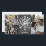 Julbladet Chalkboard Två foton Julkort<br><div class="desc">Det här svarta och vita helgdag har en bild av en gammal rityta,  en vit snöflinga och ett rum för två foton.</div>