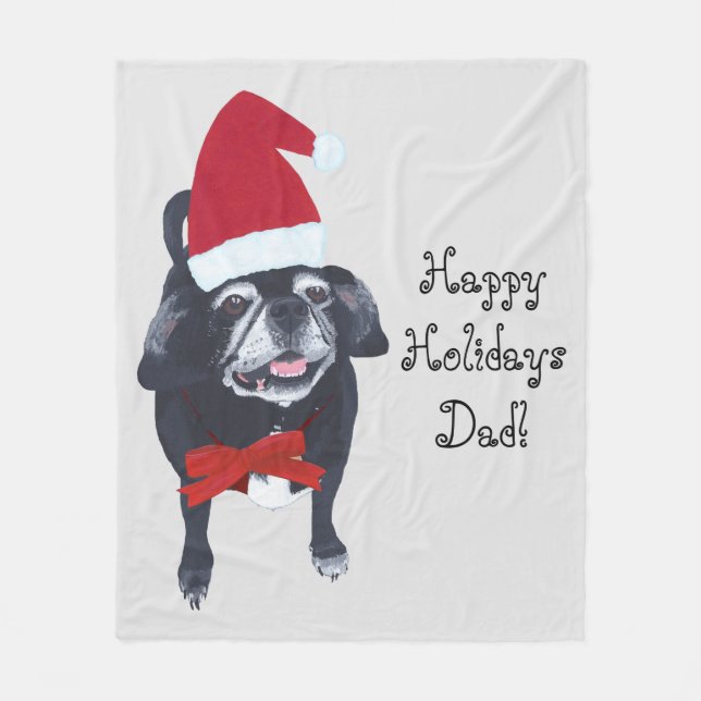 Julblanketterna Cute Santa Pug Hund Personlig Fleecefilt (Framsidan)