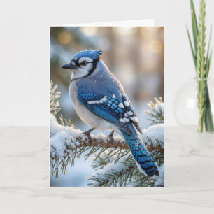 Julblåskrika på en snöig tall kort