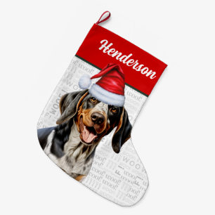 Julblåskur Coonhound Namn Woof Background Stor Julstrumpa