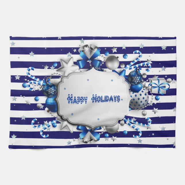 Julblåstrimlat kökshandduk (Horisontell)