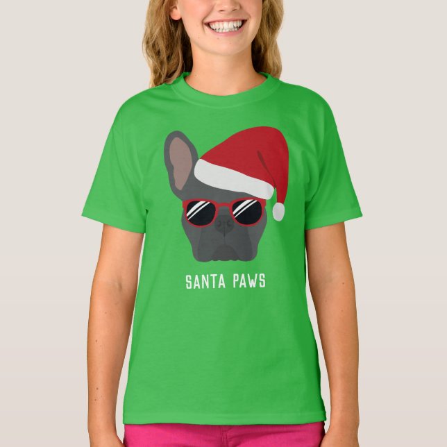 Julblått Fransk Bulldog T Shirt (Framsida)