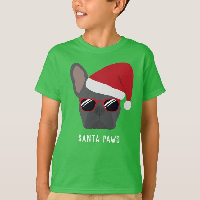 Julblått Fransk Bulldog T Shirt (Framsida)