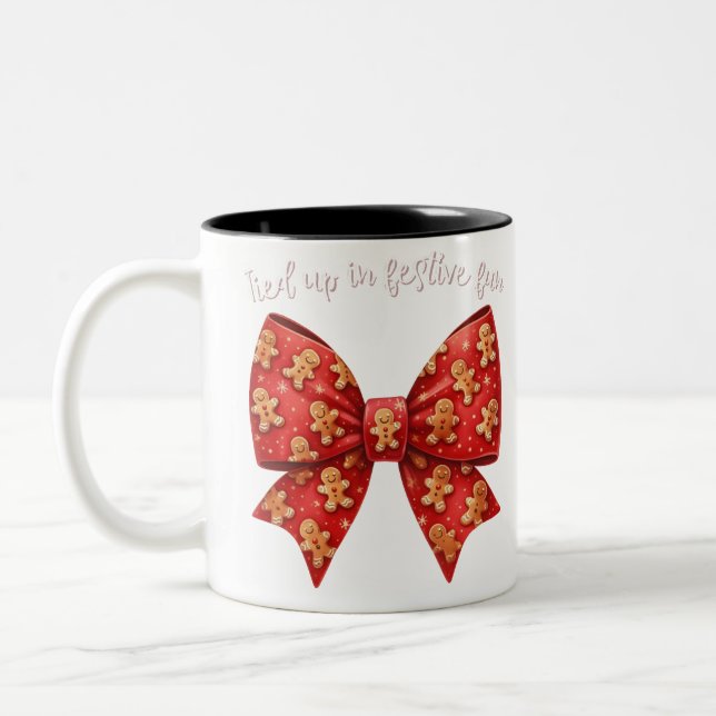 Julblått Ginger Bread Bow Festive Två-Tonad Mugg (Vänster)