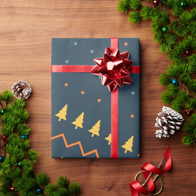 Julblått Gult - minimalt Mönster Presentpapper (Julgåva)