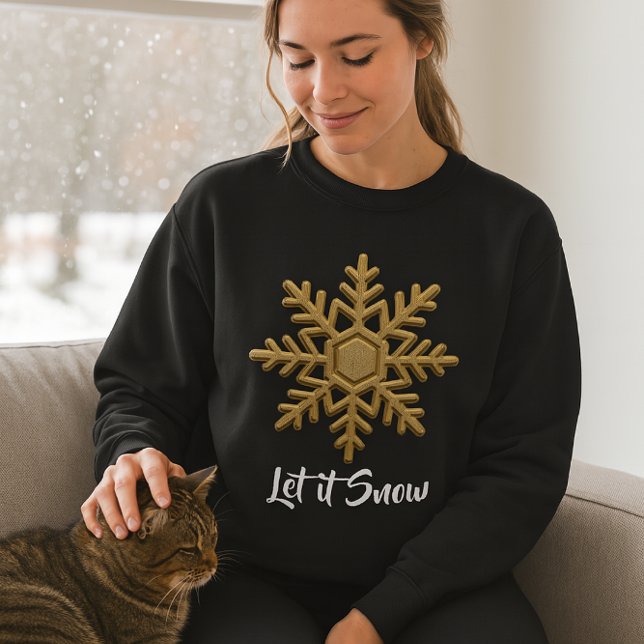 Julblått och Guld Snowflake T-Shirt (cozy and warm "let it snow" sweatshirt)