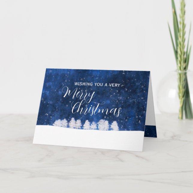 Julblått och vitt vinter-Snö-scen Kort (Framsida)