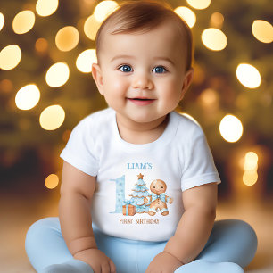 Julblått Pepparkaksgubbe Namn 1:a födelsedagen T Shirt