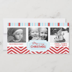 Julblått Rand Red Chevron Helgdag Photo Julkort