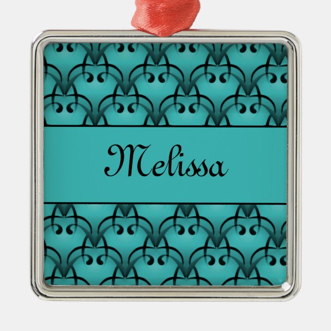 Julbliss Premium Square Ornament, Teal Julgransprydnad Metall (Framsidan)