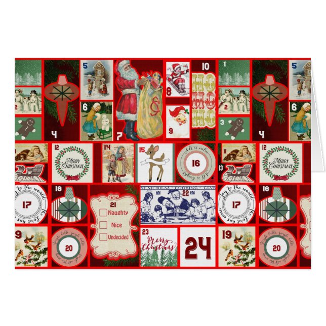 Julblock Advent Illustration Fyrkantig Konst Hälsningskort (Framsidan Horizontal)