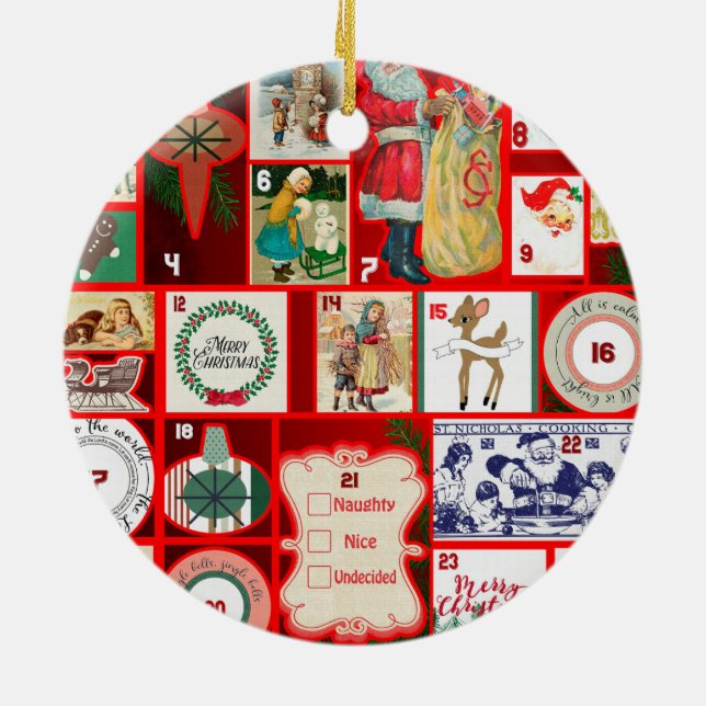 Julblock Advent Illustration Fyrkantig Konst Julgransprydnad Keramik (Baksidan)
