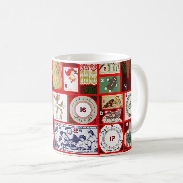 Julblock Advent Illustration Fyrkantig Konst Kaffemugg (Framsida höger)