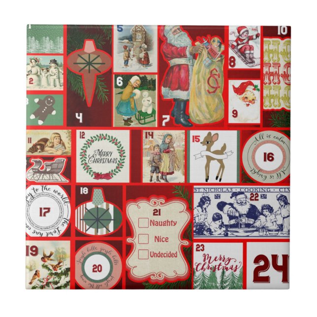 Julblock Advent Illustration Fyrkantig Konst Kakelplatta (Framsidan)