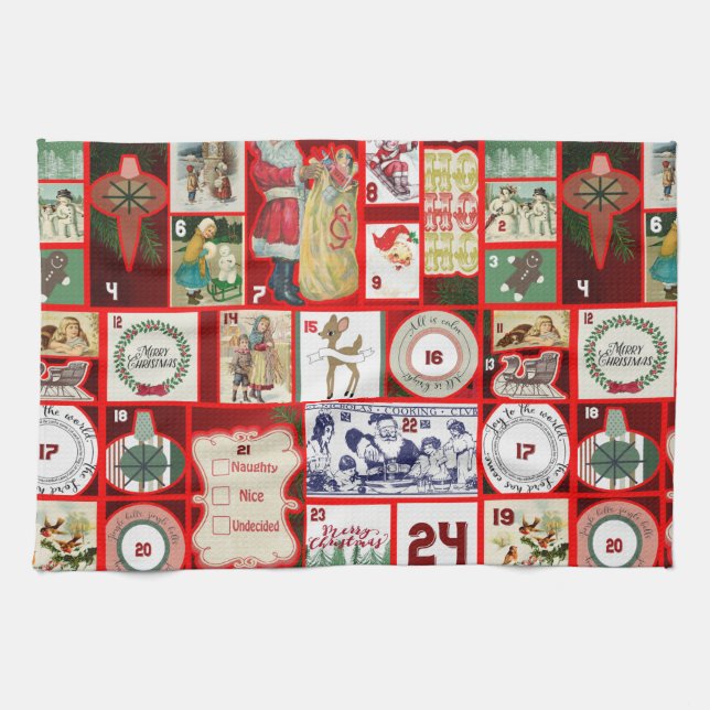 Julblock Advent Illustration Fyrkantig Konst Kökshandduk (Horisontell)