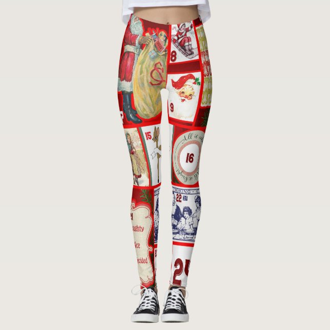 Julblock Advent Illustration Fyrkantig Konst Leggings (Framsida)