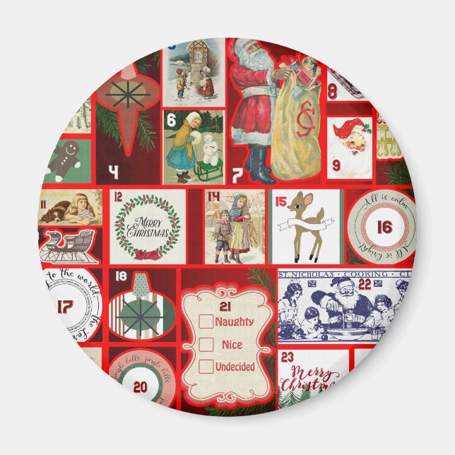 Julblock Advent Illustration Fyrkantig Konst Magnet (Framsidan)