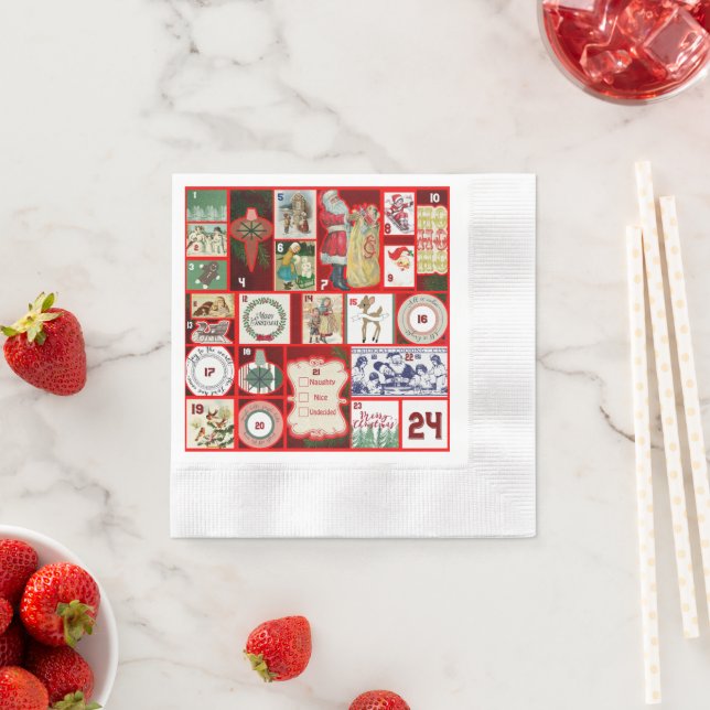 Julblock Advent Illustration Fyrkantig Konst Pappersservett (Insitu)