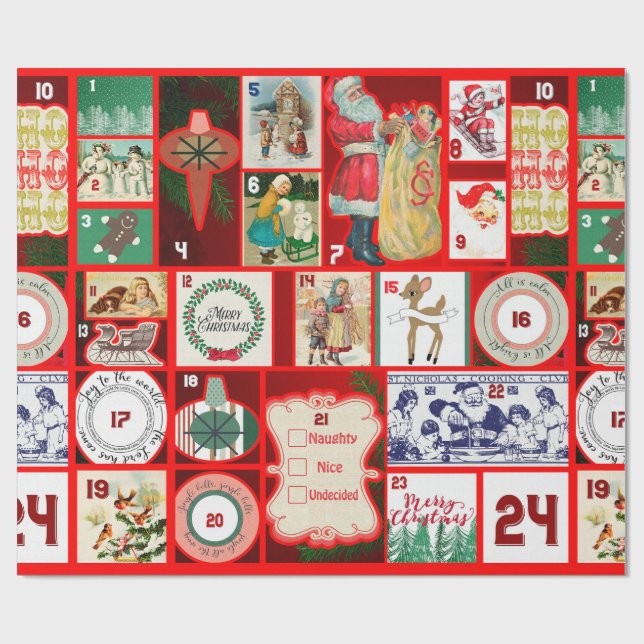 Julblock Advent Illustration Fyrkantig Konst Presentpapper (Platt)