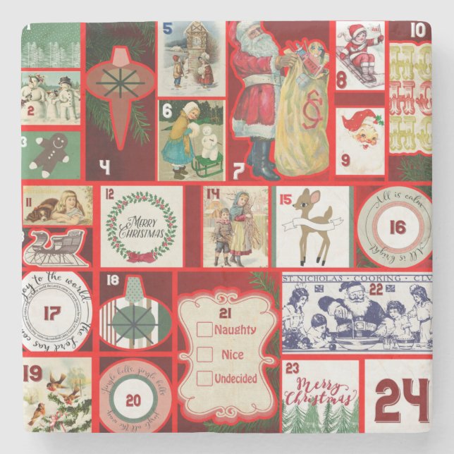 Julblock Advent Illustration Fyrkantig Konst Stenunderlägg (Framsidan)