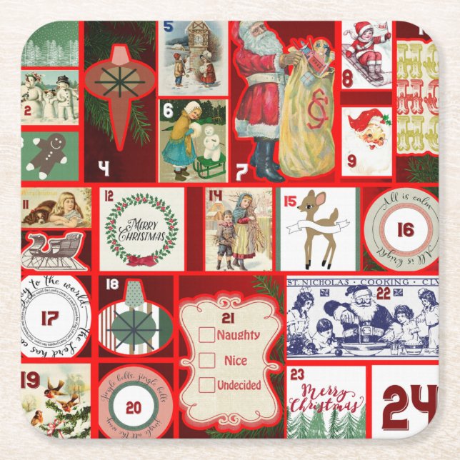 Julblock Advent Illustration Fyrkantig Konst Underlägg Papper Kvadrat (Framsidan)