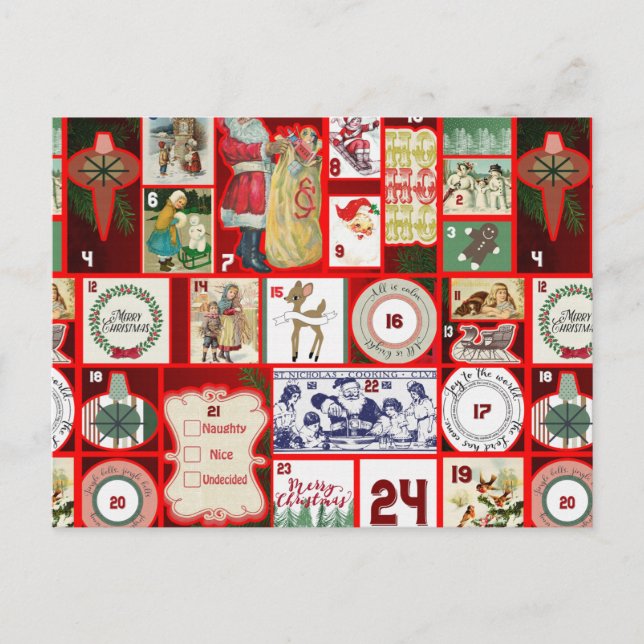 Julblock Advent Illustration Fyrkantig Konst Vykort (Framsida)