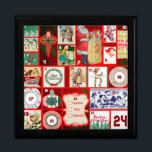 Julblocket Illustration-fyrkanter Minnesask<br><div class="desc">Vintage jul Dessa underbara vintagar illustrerar rött och grönt och kristendom! Denna illustration bygger på en gammaldags julklapp för att fira julsäsongen.</div>
