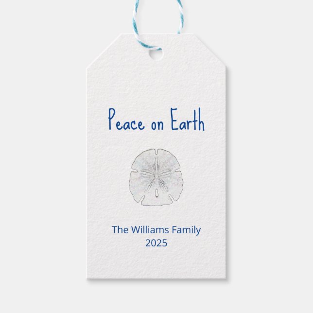 Julblocket Sand Dollar Peace på jorden Presentetikett (Framsidan)