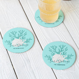 Julblocket Sand Dollar Starfish Aqua Blue Underlägg Papper Rund