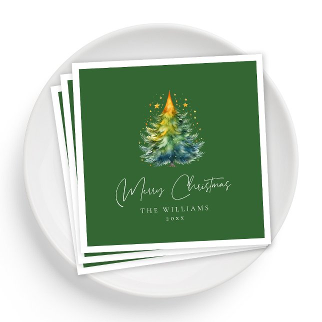 Julblöjor för Festive Grönt-skript Pappersservett (Personalized Festive Green Script Christmas Napkins)